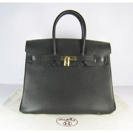 Hermes Birkin 35Cm Togo Leather Handbags Black Gold